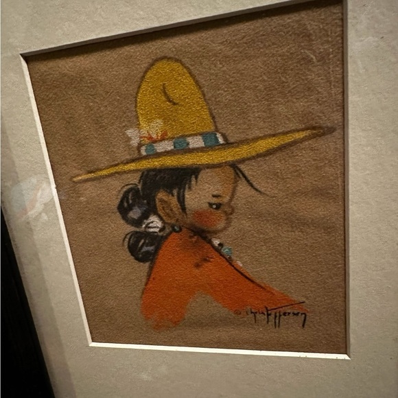 Vintage Gerda Christoffersen Lithograph Print Handpainted Girl Velvet 8x10 Frame - Picture 5 of 6